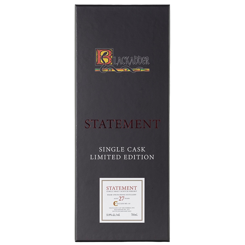 BLACKADDER STATEMENT NO.60 RAW CASK SPRINGBANK 1995 27YO SHERRY CASK SINGLE HOGSHEAD Cask No:472 53.9%