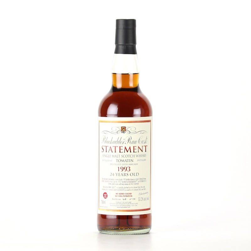 BLACKADDER STATEMENT NO.30 RAW CASK TOMATIN 1993 24YO SHERRY CASK FINISH Cask ref:9727 53.2%