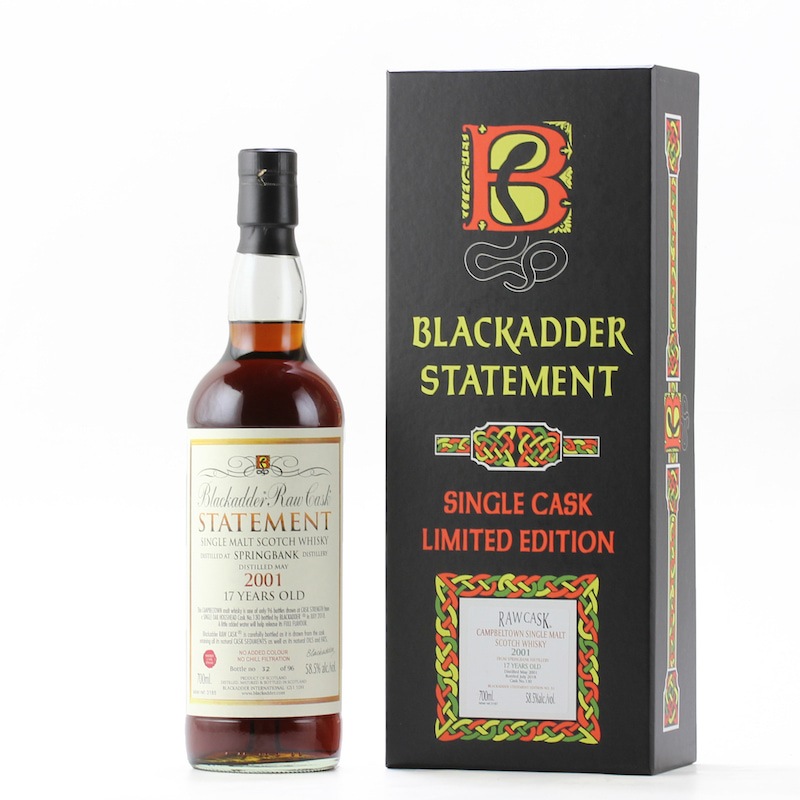 BLACKADDER STATEMENT No.31 RAW CASK SPRINGBANK SHERRY CASK FINISH 2001 17YO Cask No.130 58.5%