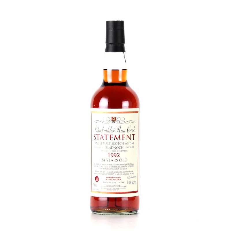 BLACKADDER STATEMENT NO.28 RAW CASK BLADNOCH 1992 24YO WINE CASK FINISH Cask No.8272 51.2%