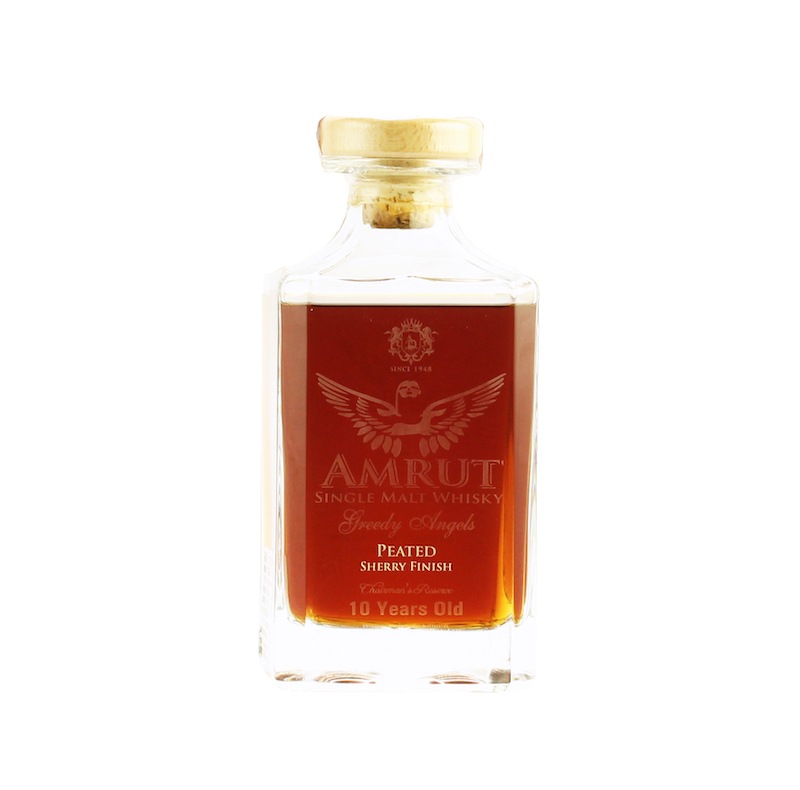 AMRUT SINGLE MALT WHISKY GREEDY ANGELS PEATED SHERRY FINISH CHAIRMAN'S RESERVE 10 YEARS OLD 60%