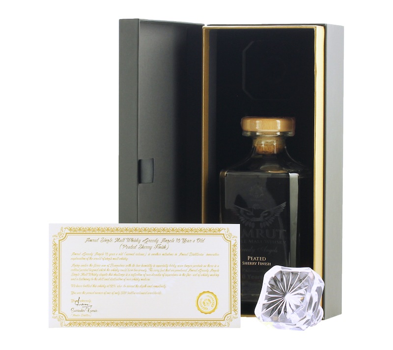 AMRUT SINGLE MALT WHISKY GREEDY ANGELS PEATED SHERRY FINISH CHAIRMAN'S RESERVE 10 YEARS OLD 60%