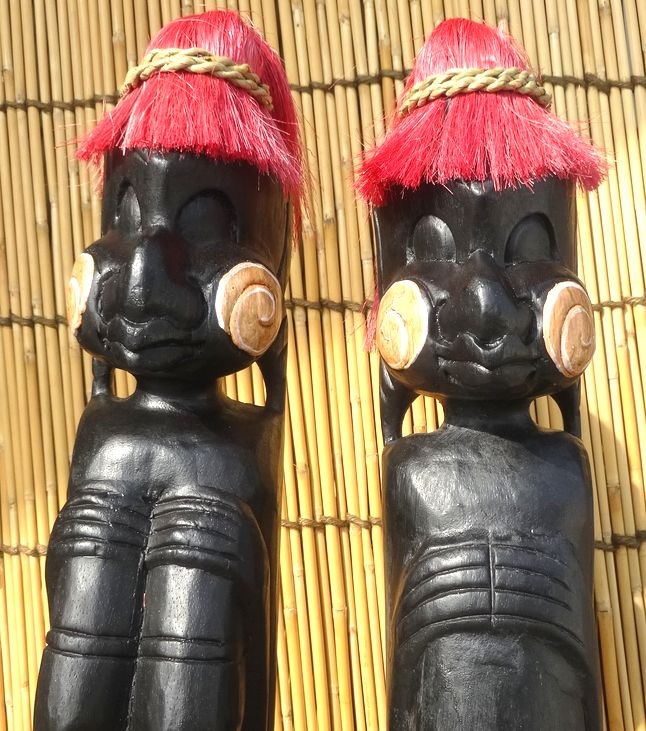 アジアン雑貨 木彫り 特大 女性像＆逆立ち人形 2体セット バリ 置物