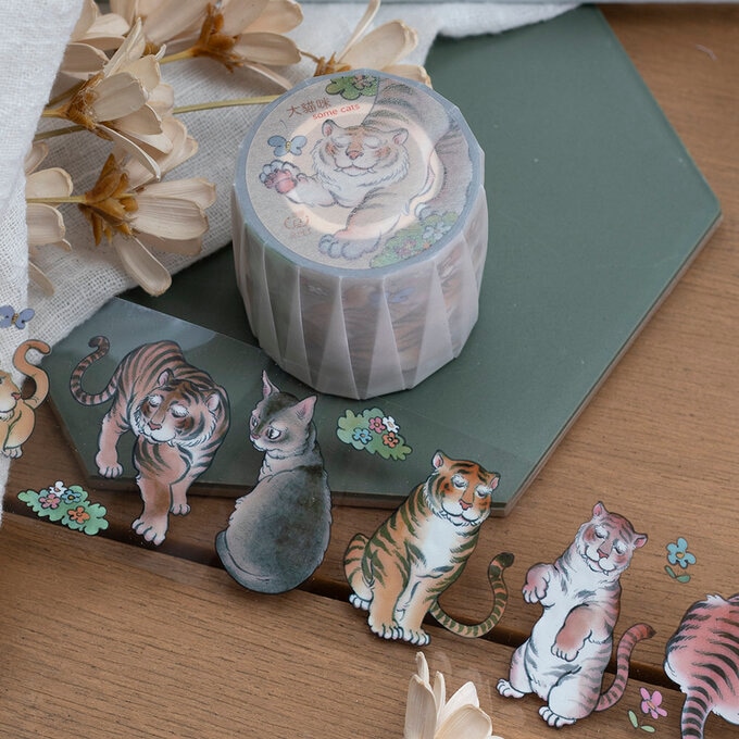 [樂意Loidesign]Some Cats 2022年虎年限量版 虎&花柄 クリアPETテープ(剥離紙付き) 台湾マスキングテープ 海外マスキングテープ 