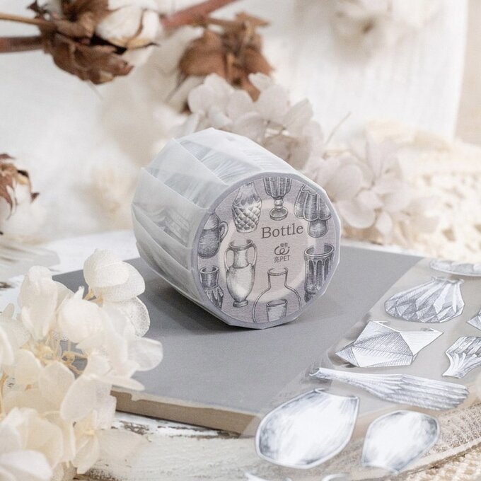 [樂意Loidesign]瓶子 Bottle 花瓶柄 クリアPETテープ(剥離紙付き) 台湾マスキングテープ 海外マスキングテープ 