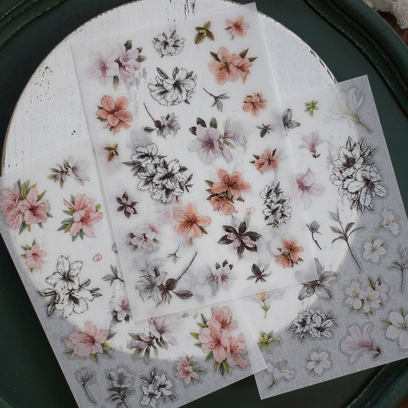 [樂意Loidesign]杜鵑 Azalea ツツジ柄 転写シール(剥離紙付き) 3種類各1枚 台湾マスキングテープ 海外マスキングテープ