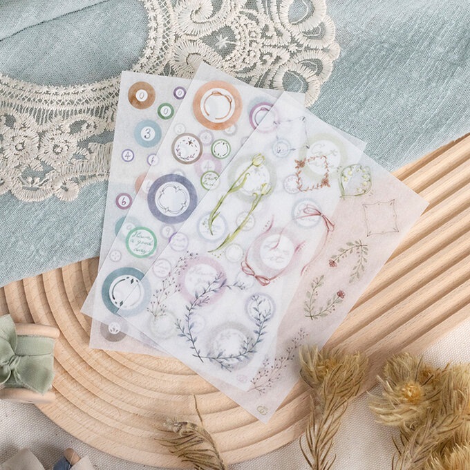 [樂意Loidesign]可愛的Lovely 水彩ラベル柄 転写シール(剥離紙付き) 3種類各1枚 台湾マスキングテープ 海外マスキングテープ