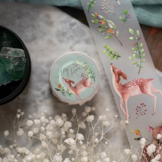 [樂意Loidesign]MY DEAR 可愛い鹿と植物柄  マットPETテープ(剥離紙付き) 台湾マスキングテープ 海外マスキングテープ