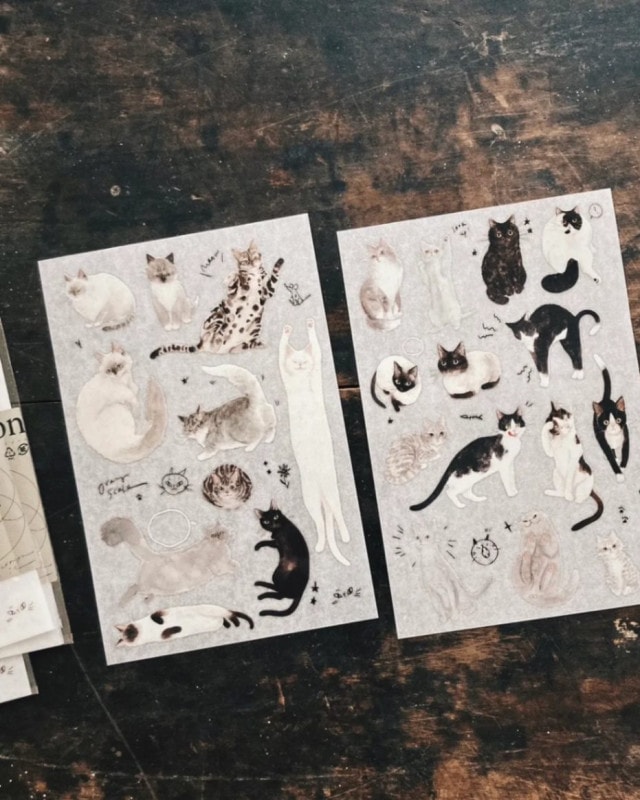 [羊君Somesortoffern] 黒猫白猫(Black cat White cat) 猫柄 転写シール(2枚入)