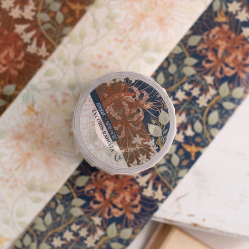 [樂意Loidesign] 對花集:彼岸花間(Lycoris radiata) 花柄 和紙テープ(剥離紙付き)