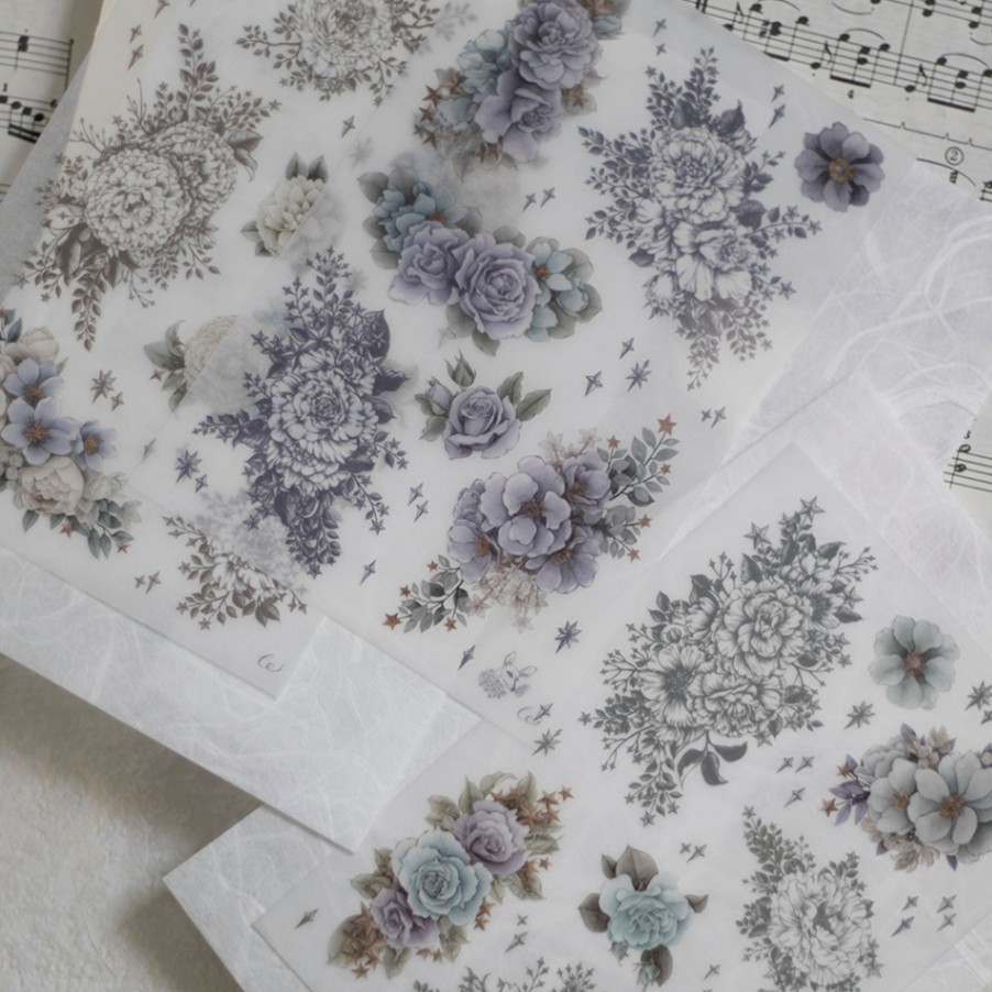 [樂意Loidesign] 星織(Stars and Flowers) 花柄 転写シール(剥離紙付き) 3種類各1枚