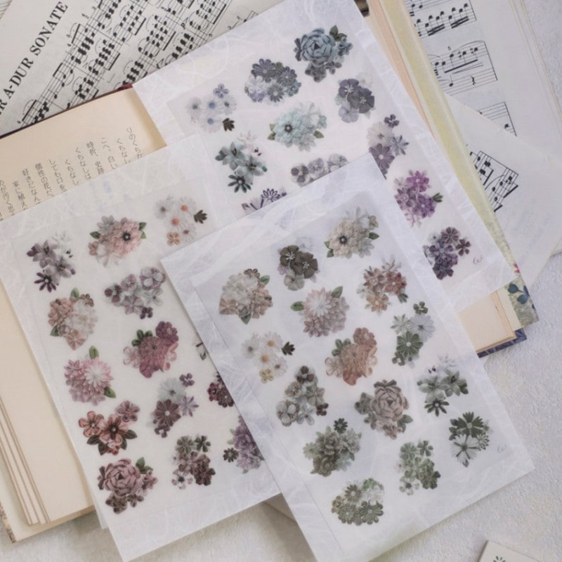 [樂意Loidesign] 手捏花(Cloth flowers) 花柄 転写シール(剥離紙付き) 3種類各1枚