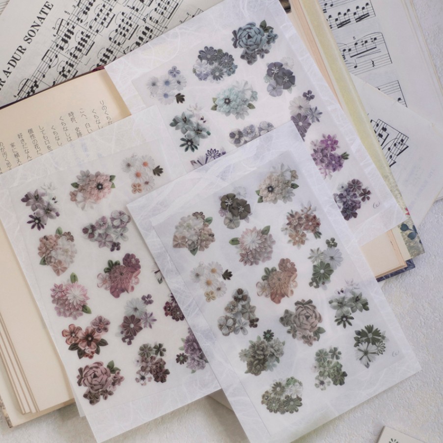 樂意Loidesign] 手捏花(Cloth flowers) 花柄 転写シール(剥離紙付き) 3