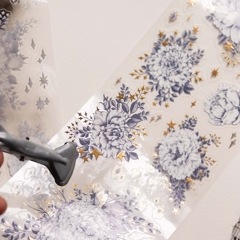 [樂意Loidesign] 星辰(Starry Stars) 花柄 ダイカットクリアPETテープ(箔押し、剥離紙付き)