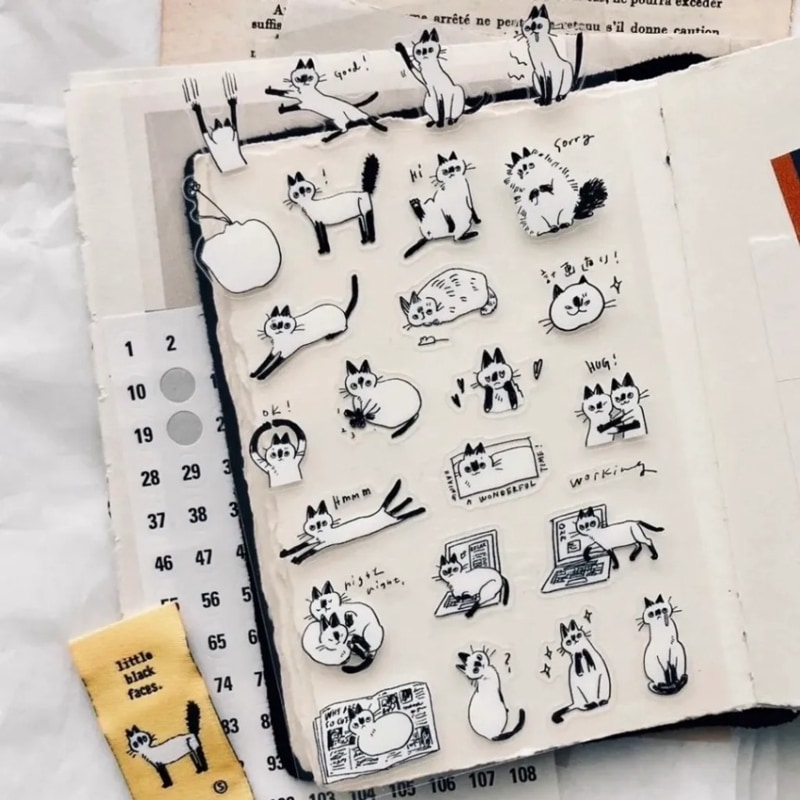 [羊君Somesortoffern] 小黒臉(Little Black Face)猫柄 透明ステッカー(1枚入、24柄)