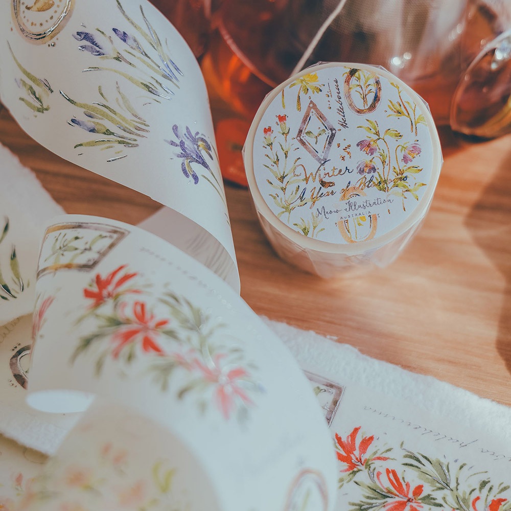 [Meow Illustration] 花開的樣子<冬> A Year of Blossom Winter 和紙テープ(シルバー箔押、剥離紙付き)