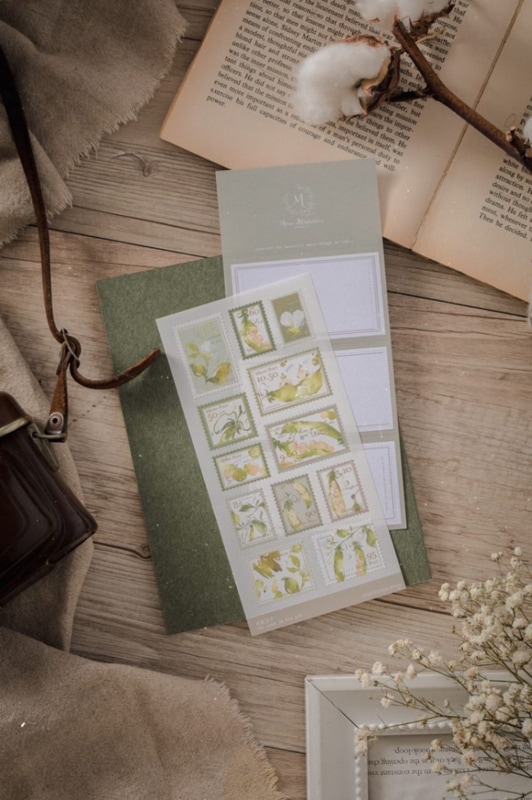 [Meow Illustration] 倆隻豆子 切手風シール(剥離紙付き) 12枚/シート