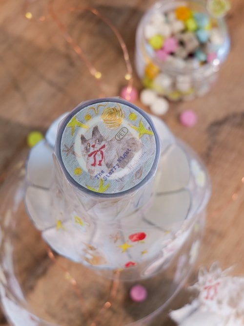 ★数量限定SALE★[Meow Illustration] 星空與猫 The Starry Night ダイカット箔押クリアPETテープ(剥離紙付き)