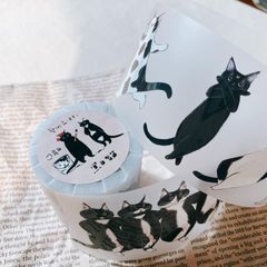 [補補猫・大衛煮愛] 黑白貓 マットPETテープ(剥離紙付き)