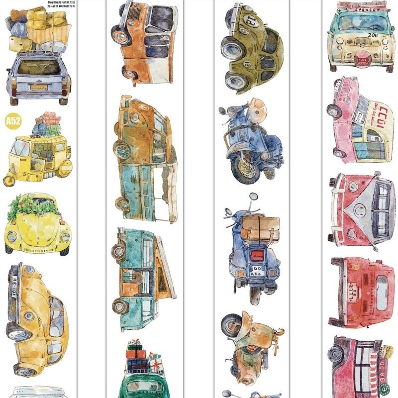 新品　DINGDING　A52車車　PET霧面型抜きタイプマスキングテープ　5m 丁丁DingDing] A52 車車 ダイカットマットPETテープ(剥離紙付き