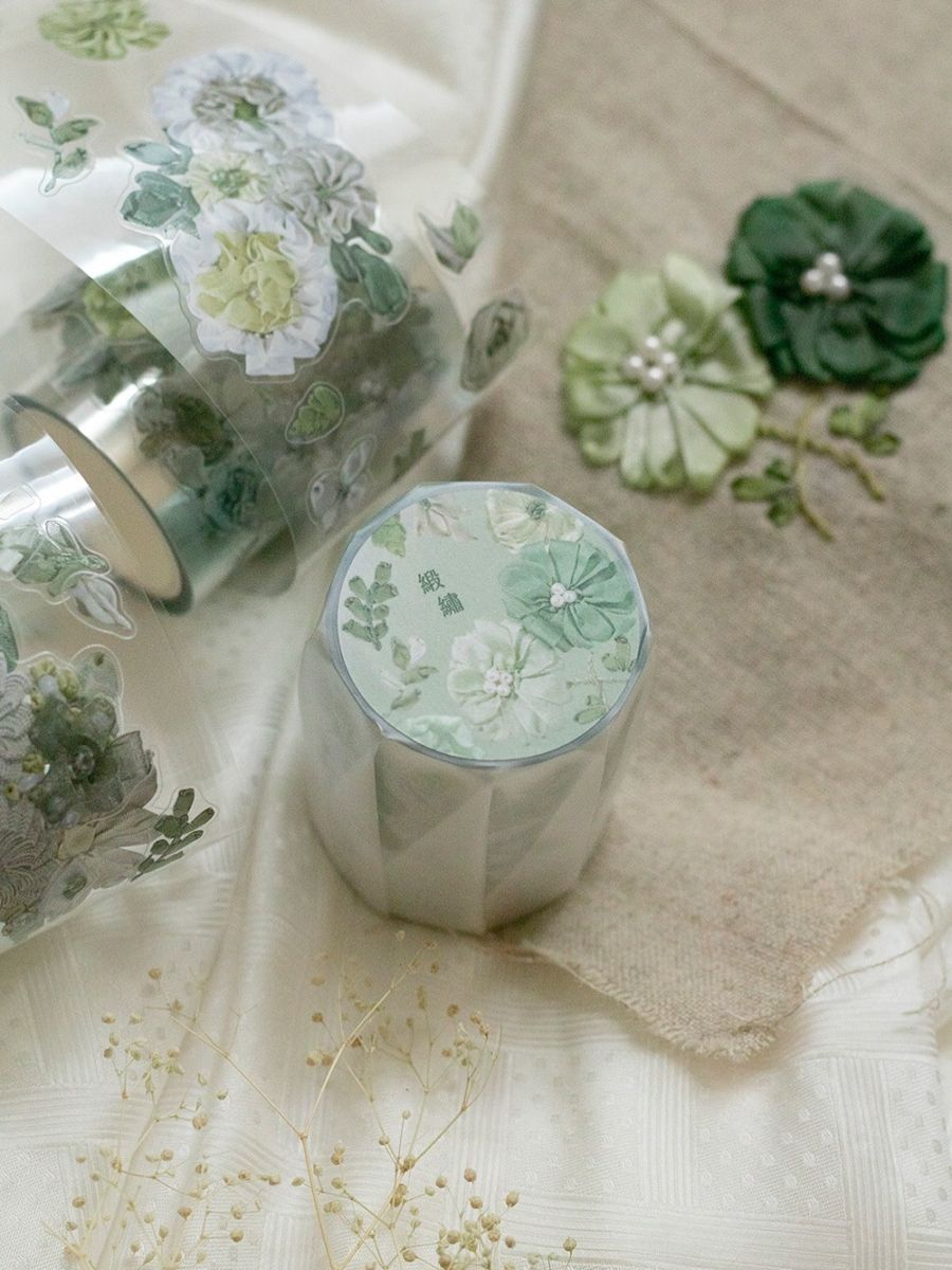 [樂意Loidesign x 仙織] 緞繍(Ribbon Embroidery) ダイカットクリアPETテープ(剥離紙付き)