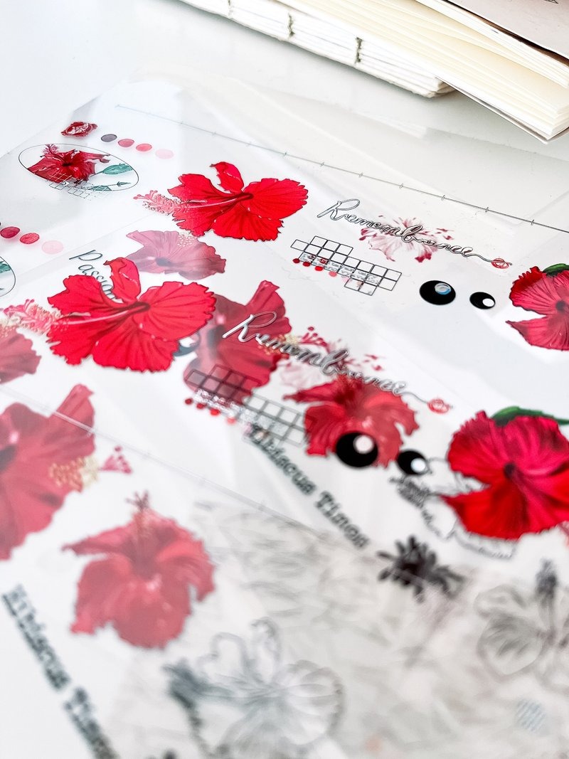 [哈秋HA7UU] 銀扶桑 Hibiscus in Silver 箔押しクリアPETテープ(剥離紙付き)