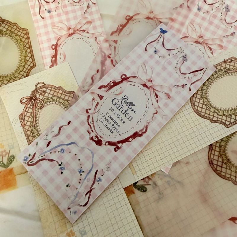 [Journal pages] Ribbon Garden コラージュ ラベルブック(計24枚入)