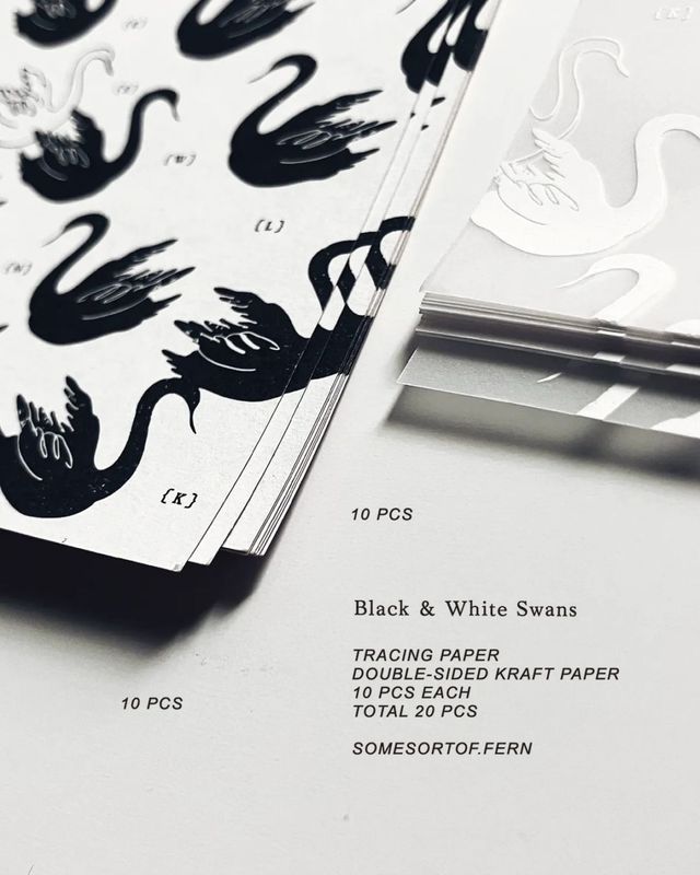 [羊君somesortof.fern] 白黒白鳥 Black and White Swans M6/M5 コラージュ リフィルメモ(両面デザイン、2柄計20枚入) 全2種類