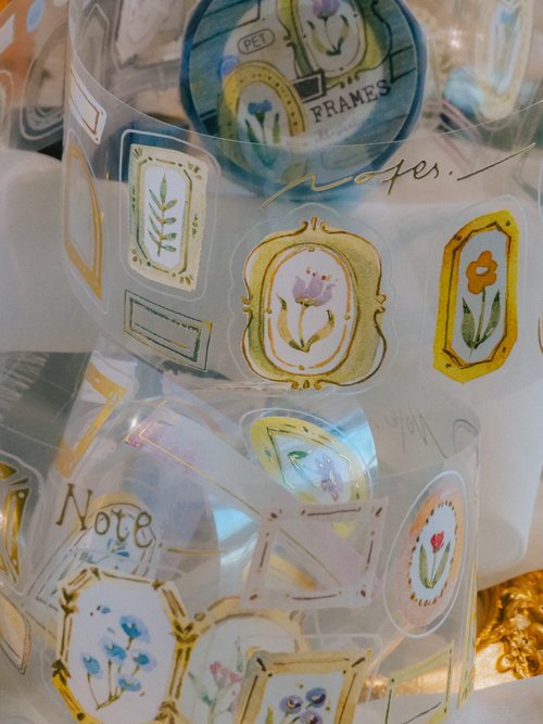 ★数量限定SALE★[Meow Illustration] 框與花 FRAMES ダイカット箔押PETテープ(剥離紙付き)