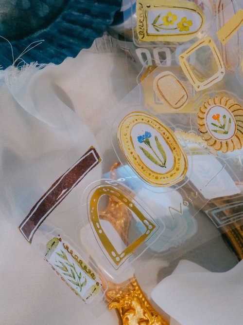 ★数量限定SALE★[Meow Illustration] 框與花 FRAMES ダイカット箔押PETテープ(剥離紙付き)