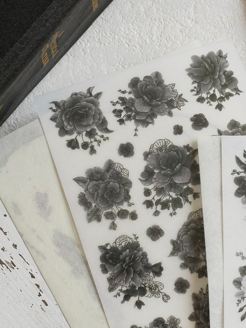 [樂意Loidesign] 黑白海棠 Black & White Begonia 転写シール(3種類各1枚入)