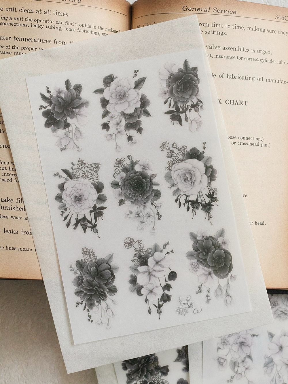 [樂意Loidesign] 黑白海棠 Black & White Begonia 転写シール(3種類各1枚入)