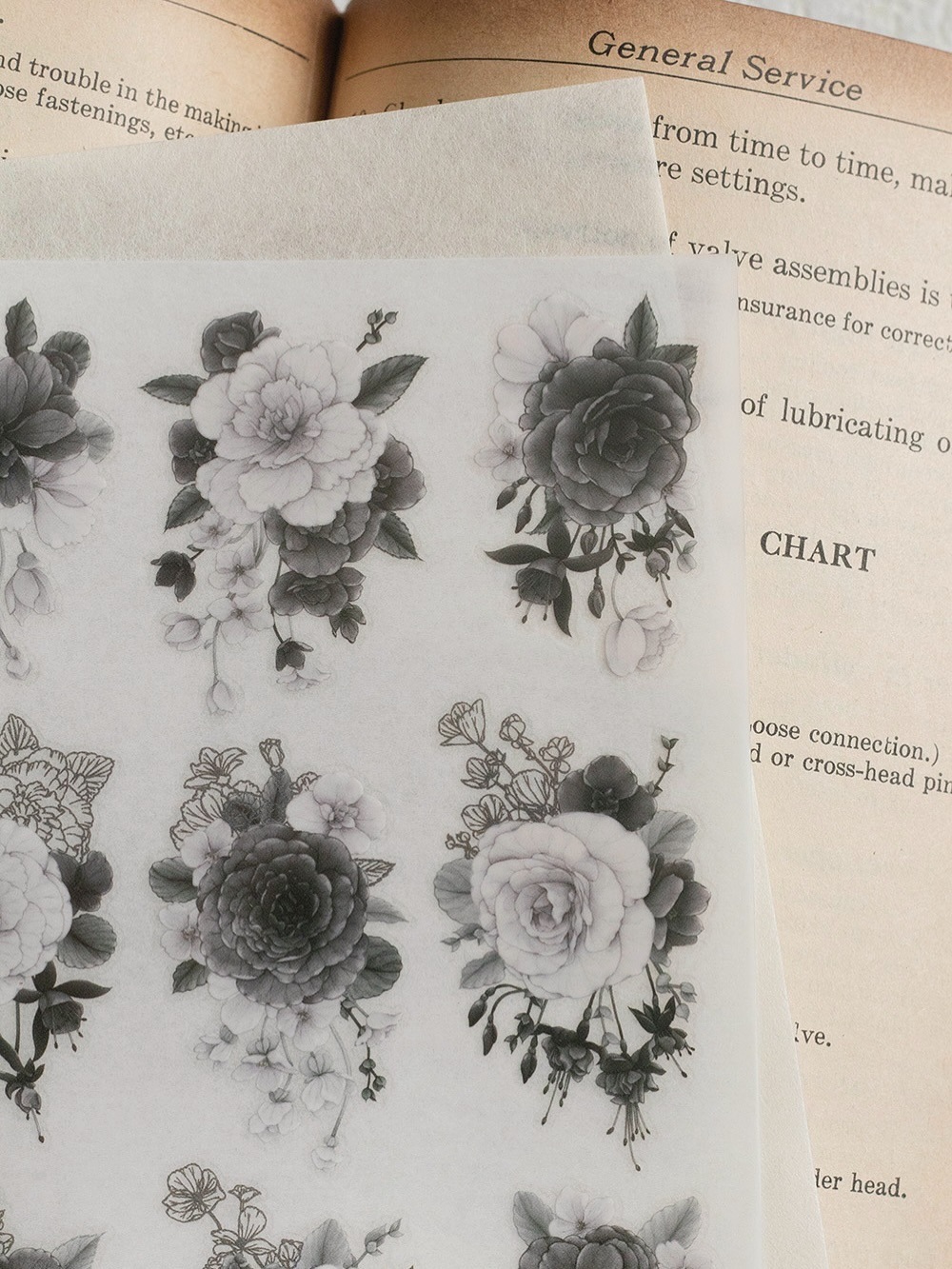 [樂意Loidesign] 黑白海棠 Black & White Begonia 転写シール(3種類各1枚入)