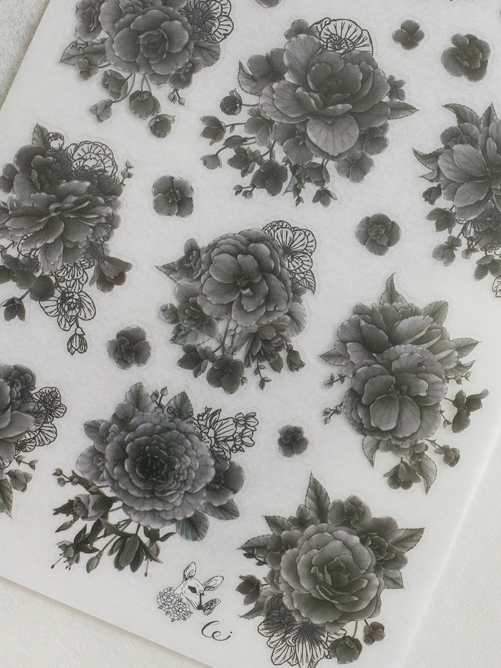 [樂意Loidesign] 黑白海棠 Black & White Begonia 転写シール(3種類各1枚入)