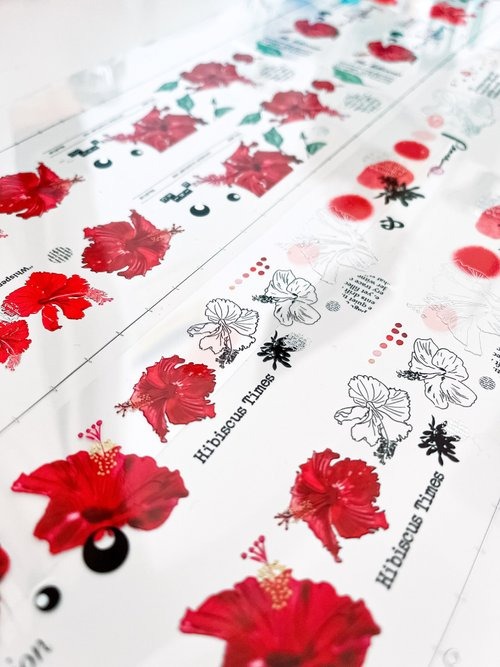 [哈秋HA7UU] 銀扶桑 Hibiscus in Silver 箔押しクリアPETテープ(剥離紙付き)