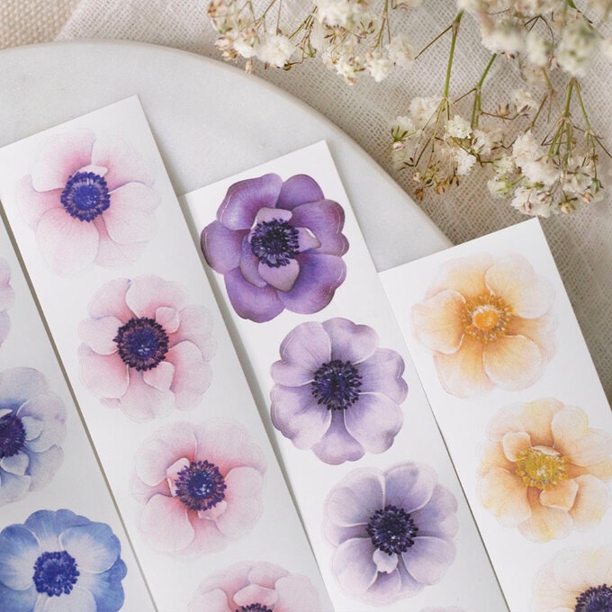 樂意Loidesign]銀蓮花(Anemone) アネモネ柄 ダイカット紙テープ(剥離紙