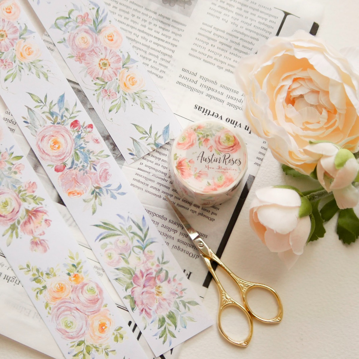 [Meow Illustration] 奧斯丁的玫瑰 Austin Rose 和紙テープ(剥離紙付き)