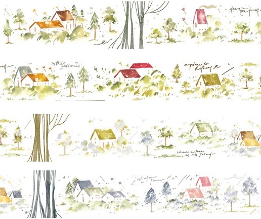 [Meow Illustration] 冷色小房子 Cool Little House 和紙テープ(剥離紙付き)