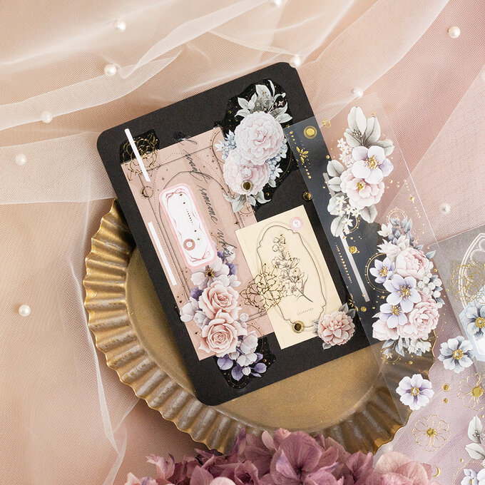 樂意Loidesign]星織 Stars and flowers 薔薇&惑星柄 クリアPETテープ