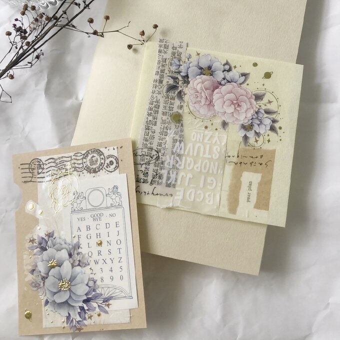 [樂意Loidesign]星織 Stars and flowers 薔薇&惑星柄 クリアPETテープ(箔押し、剥離紙付き)