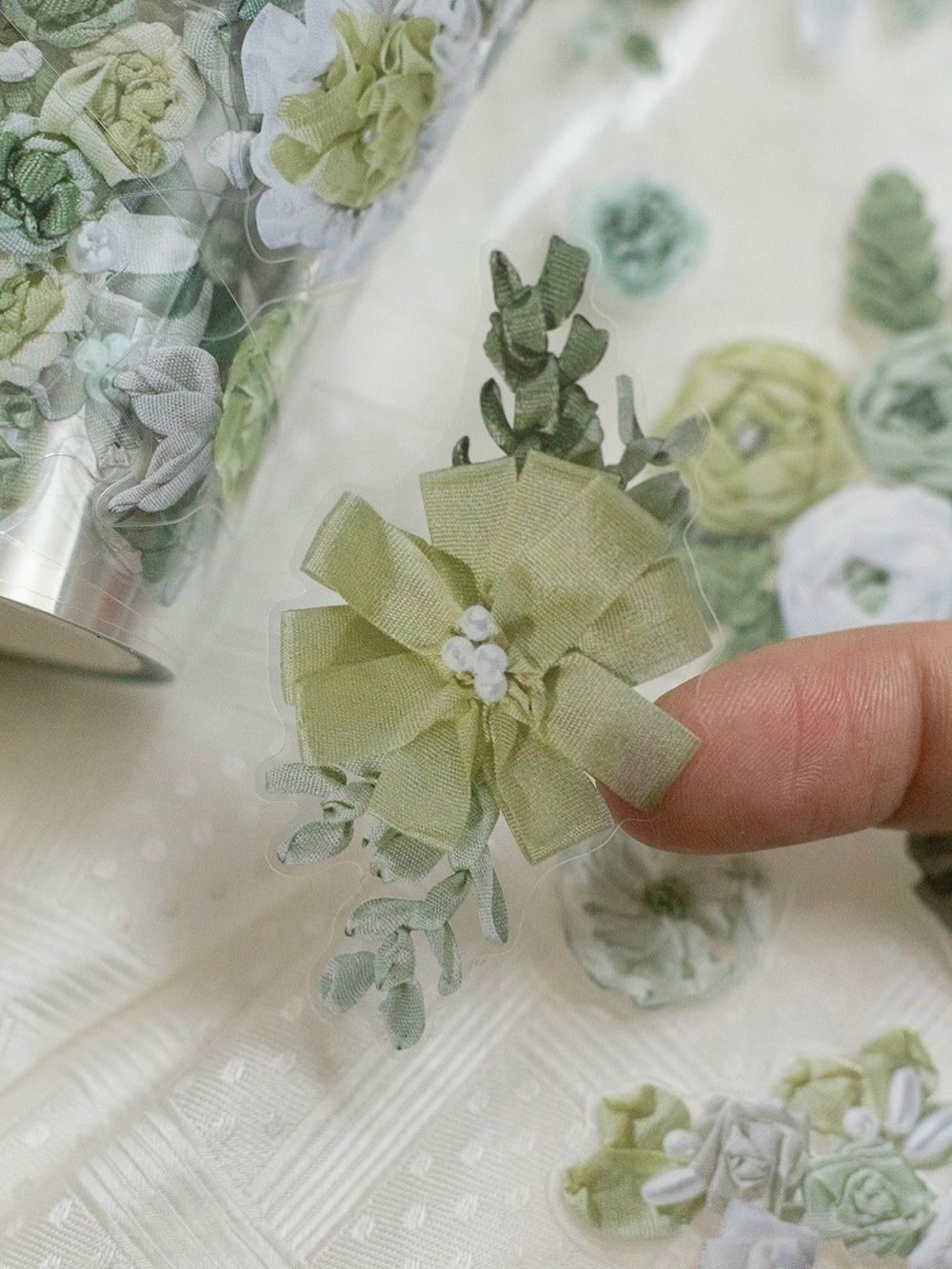 [樂意Loidesign x 仙織] 緞繍(Ribbon Embroidery) ダイカットクリアPETテープ(剥離紙付き)