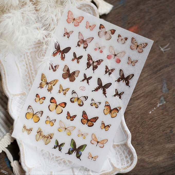 [樂意Loidesign]鹿羽蝶 鹿＆蝶柄 転写シール(剥離紙付き) 3種類各1枚 台湾マスキングテープ 海外マスキングテープ  