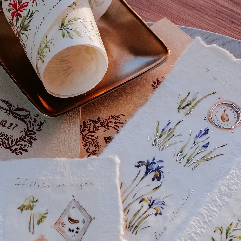 [Meow Illustration] 花開的樣子<冬> A Year of Blossom Winter 和紙テープ(シルバー箔押、剥離紙付き)