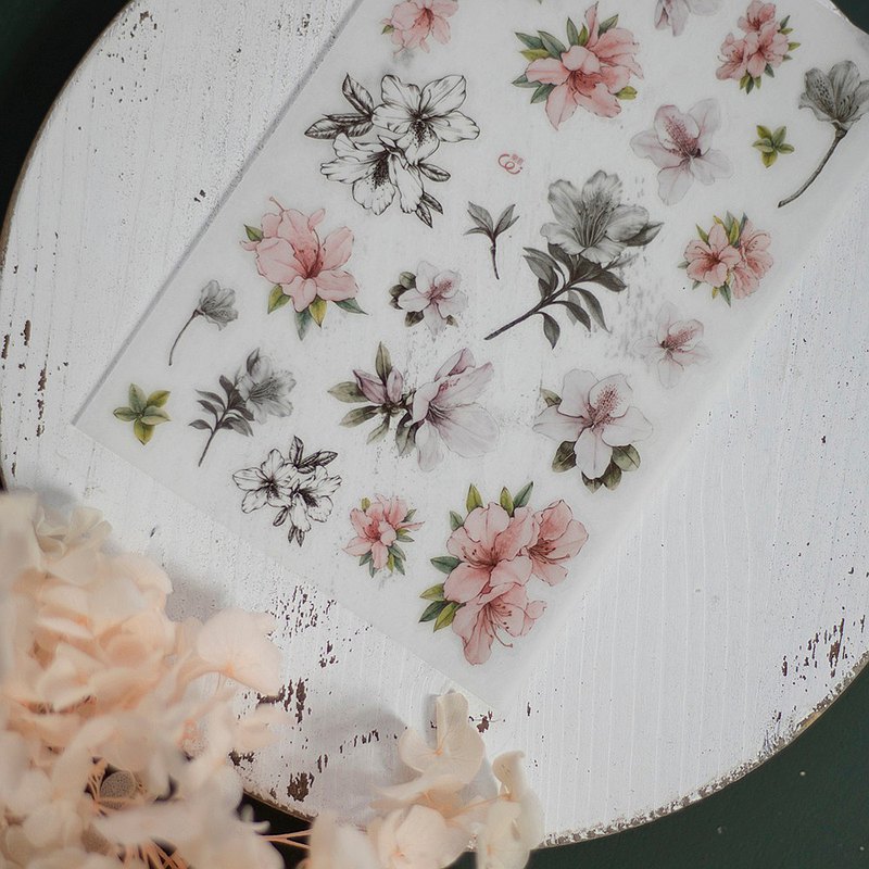 [樂意Loidesign]杜鵑 Azalea ツツジ柄 転写シール(剥離紙付き) 3種類各1枚 台湾マスキングテープ 海外マスキングテープ