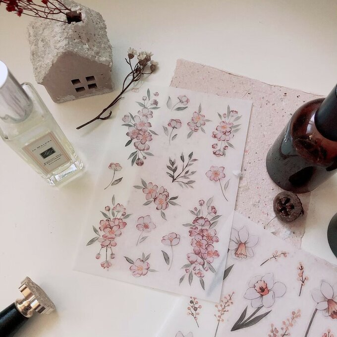 樂意Loidesign]復古花 レトロフラワー柄 転写シール(剥離紙付き) 3種類