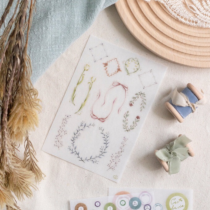 [樂意Loidesign]可愛的Lovely 水彩ラベル柄 転写シール(剥離紙付き) 3種類各1枚 台湾マスキングテープ 海外マスキングテープ