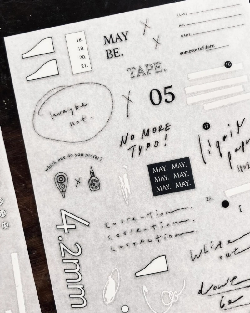 [羊君Somesortoffern] 立可白(Liquid paper) 人物、英字柄 転写シール(2枚入)