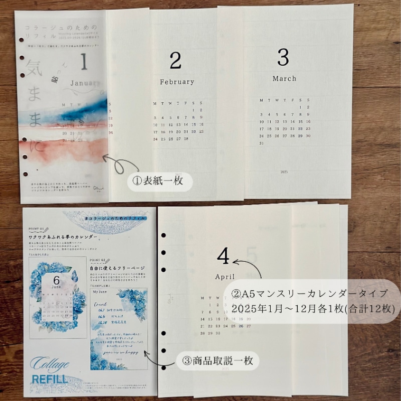 GAI] #コラージュのためのリフィル 2025カレンダー<A5サイズ> 折り込み