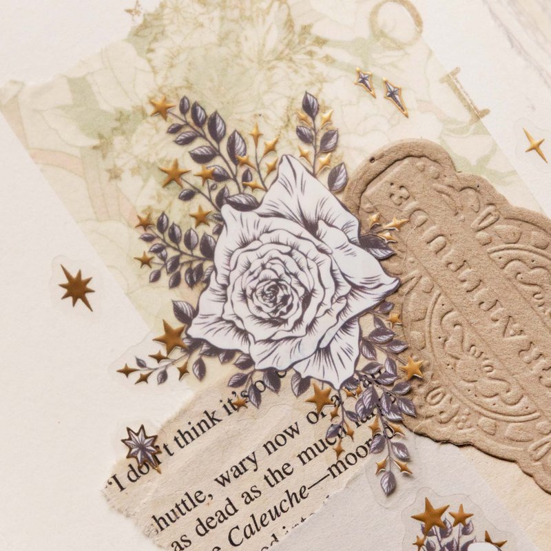 [樂意Loidesign] 星辰(Starry Stars) 花柄 ダイカットクリアPETテープ(箔押し、剥離紙付き)