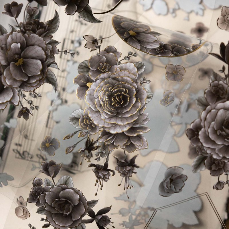 ★再入荷★[樂意Loidesign] 黯光 - 海棠花(Dim light begonia) 花柄 クリアPETテープ(箔押し、剥離紙付き)